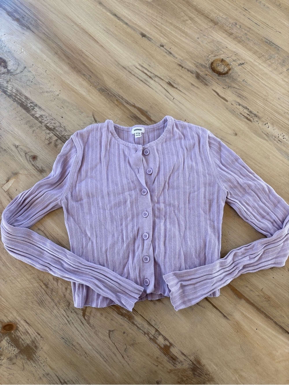 Garage Lilac Ribbed Button-Down Cardigan
